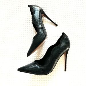 ASOS Pointy Toe Black Stilettos in Faux Leather Snakeskin Party Cocktail Size 9‎